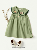 Baby Girl Floral Embroidered Sleeveless Dress With Sailor Collar And Front Buttons