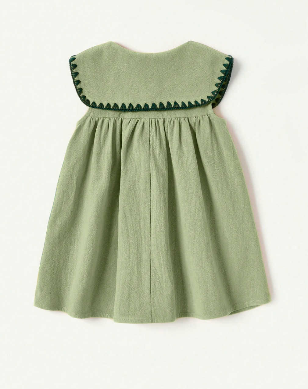 Baby Girl Floral Embroidered Sleeveless Dress With Sailor Collar And Front Buttons